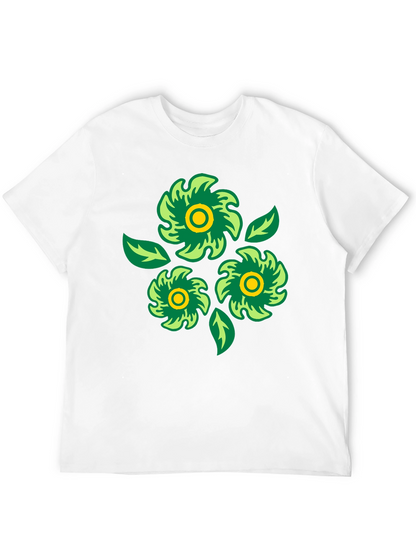 Green Floral Graphic Print Black T-Shirt