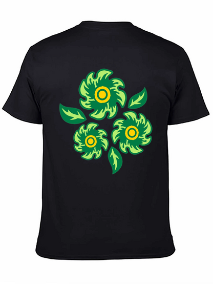 Green Floral Graphic Print Black T-Shirt