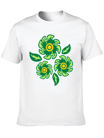 Green Floral Graphic Print Black T-Shirt