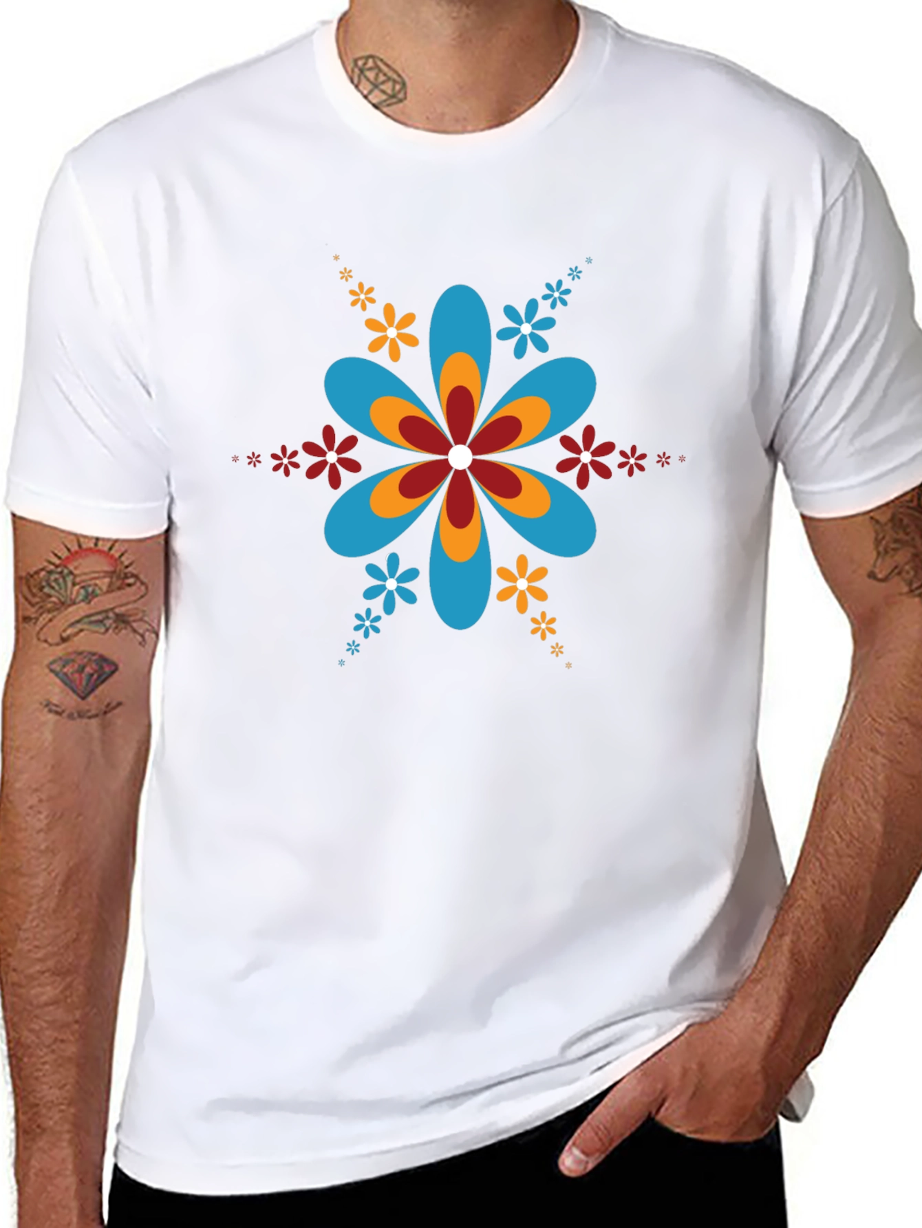 Retro Flower Power Black T-Shirt