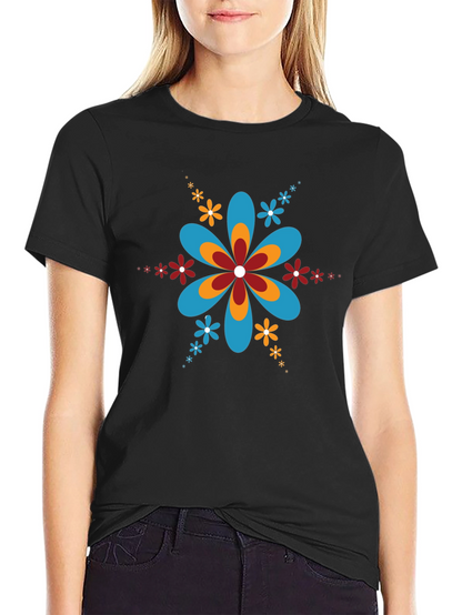 Retro Flower Power Black T-Shirt