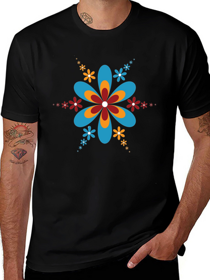Retro Flower Power Black T-Shirt