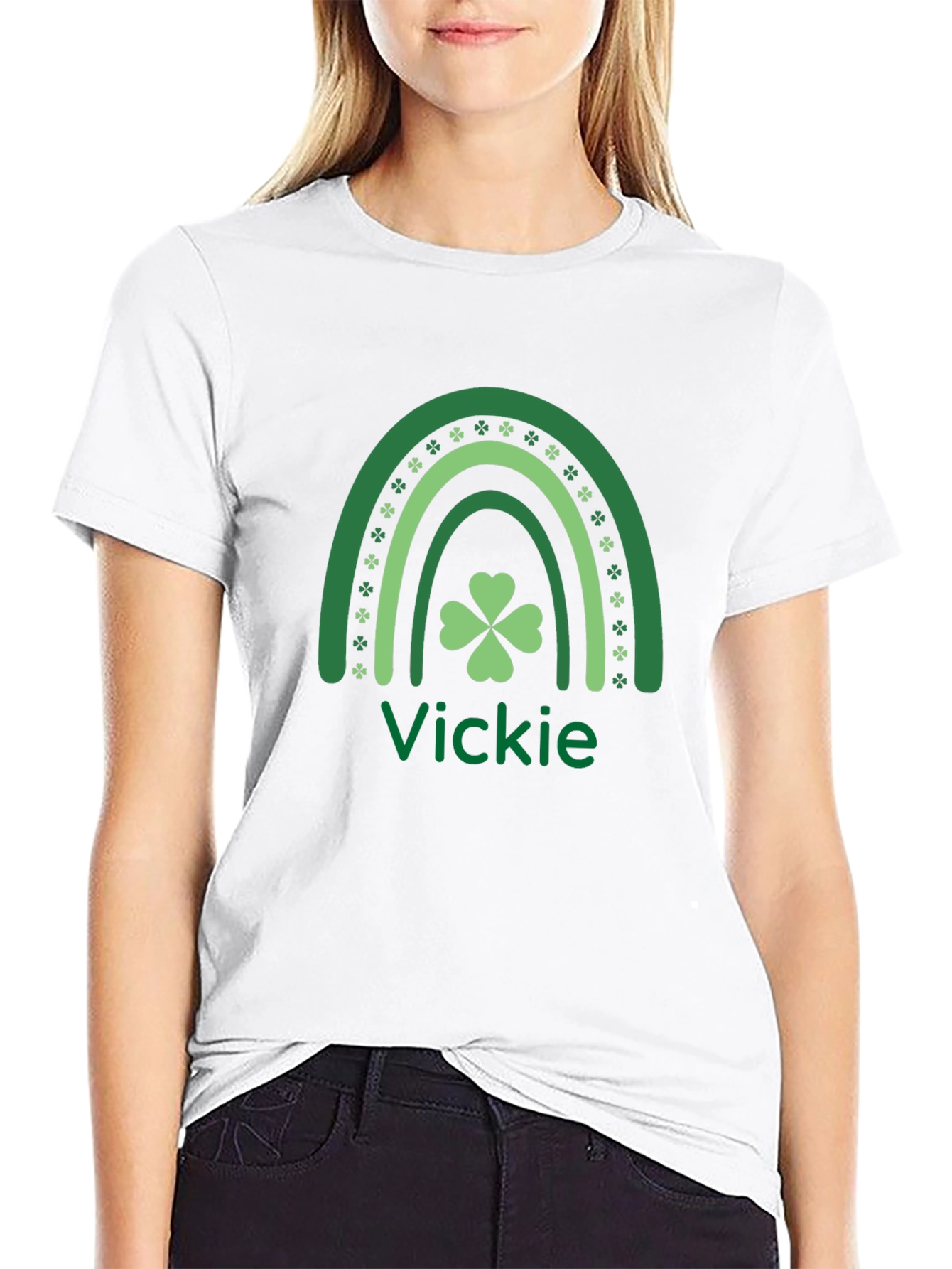 Vickies St. Patricks Day Rainbow Shamrock T-Shirt
