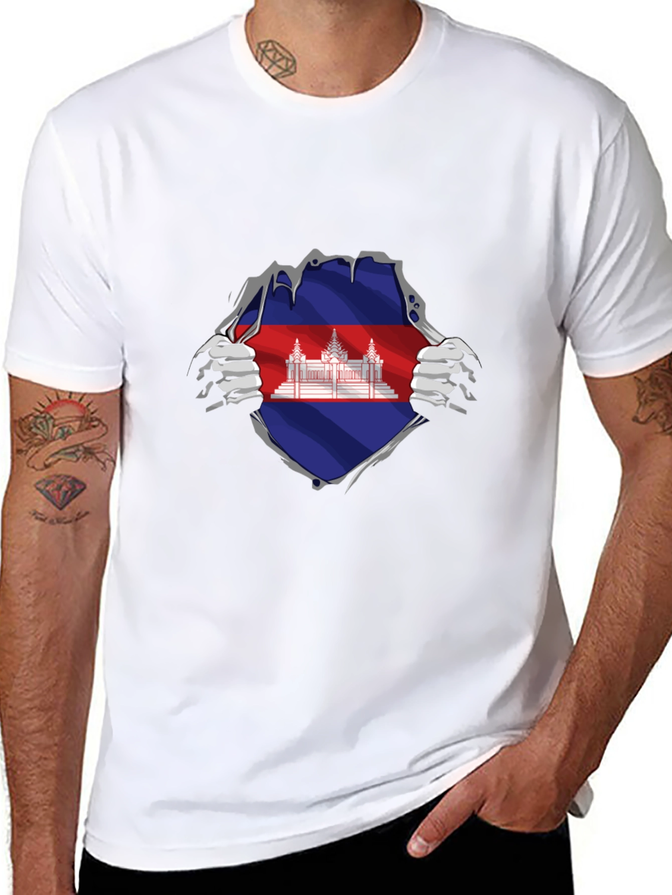 Cambodia Flag Ripped T-Shirt