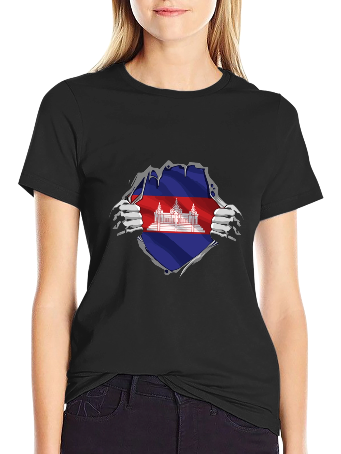 Cambodia Flag Ripped T-Shirt