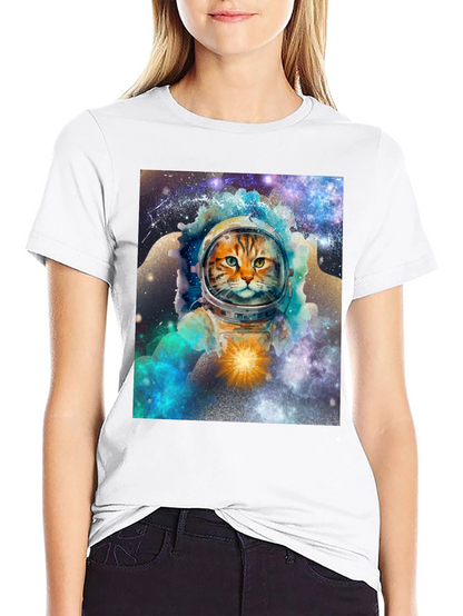 Cosmic Cat Astronaut Graphic T-Shirt