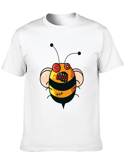 Mens Black T-Shirt with Cartoon Angry Bee Print