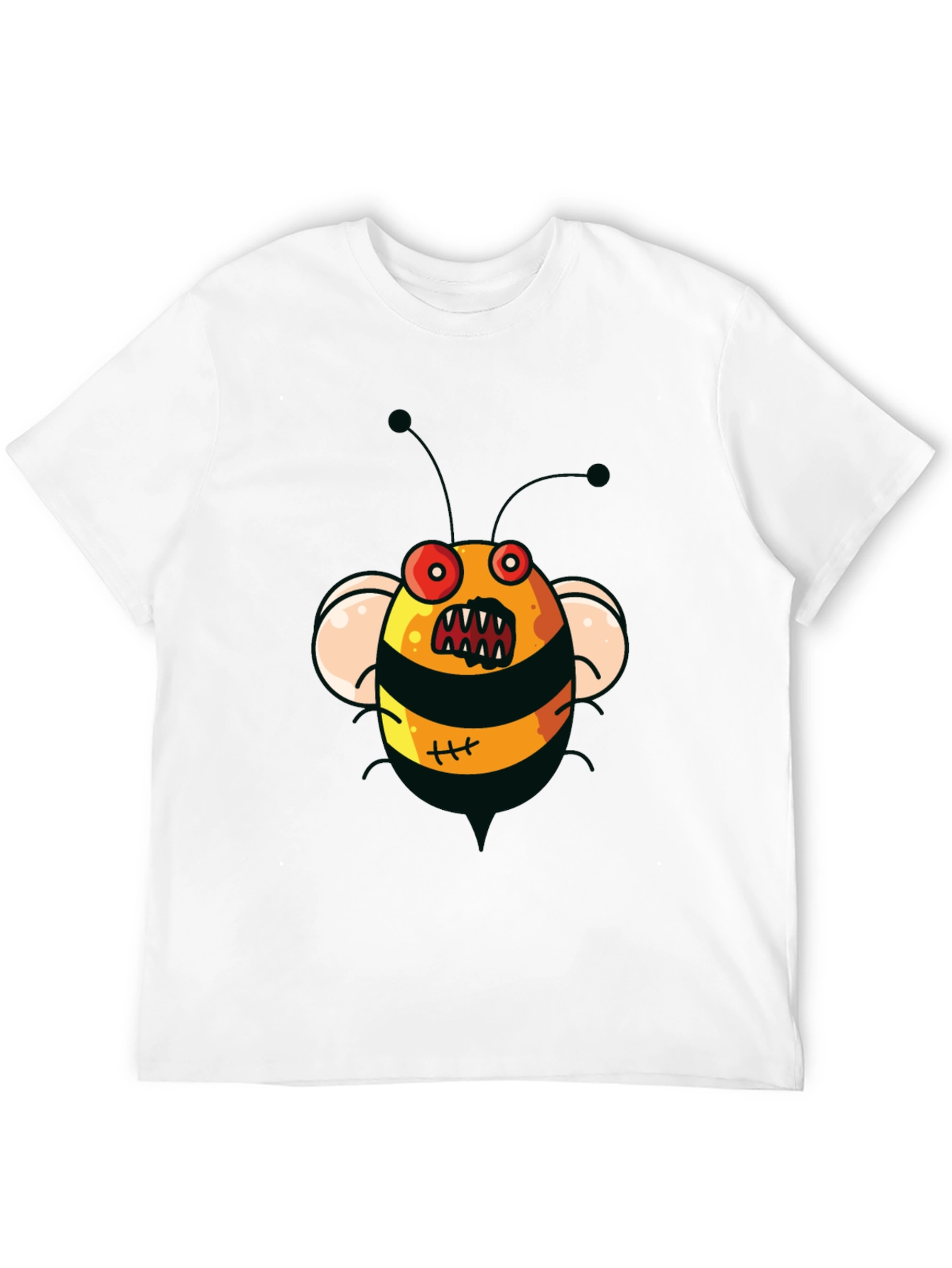 Mens Black T-Shirt with Cartoon Angry Bee Print