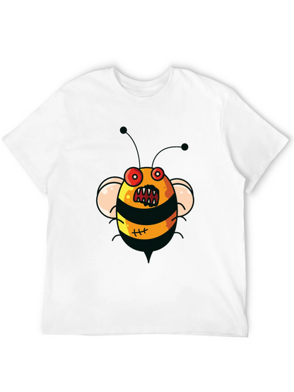 Mens Black T-Shirt with Cartoon Angry Bee Print