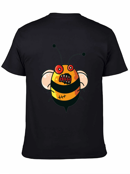 Mens Black T-Shirt with Cartoon Angry Bee Print