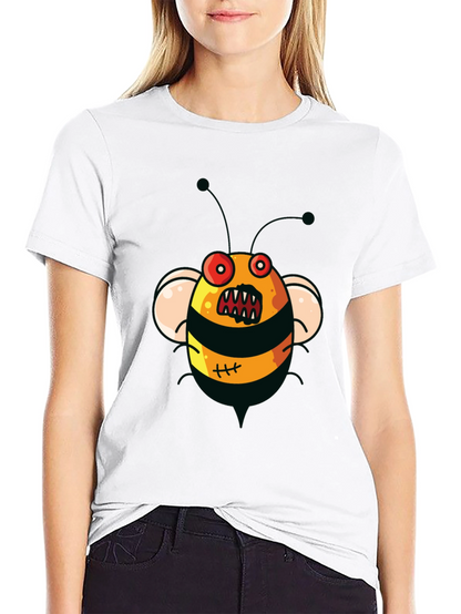 Mens Black T-Shirt with Cartoon Angry Bee Print