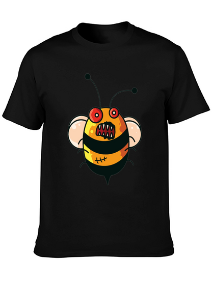 Mens Black T-Shirt with Cartoon Angry Bee Print