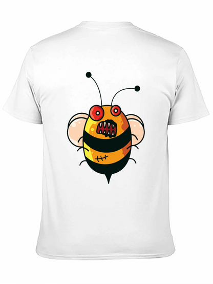 Mens Black T-Shirt with Cartoon Angry Bee Print
