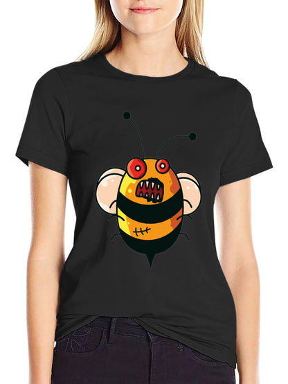 Mens Black T-Shirt with Cartoon Angry Bee Print