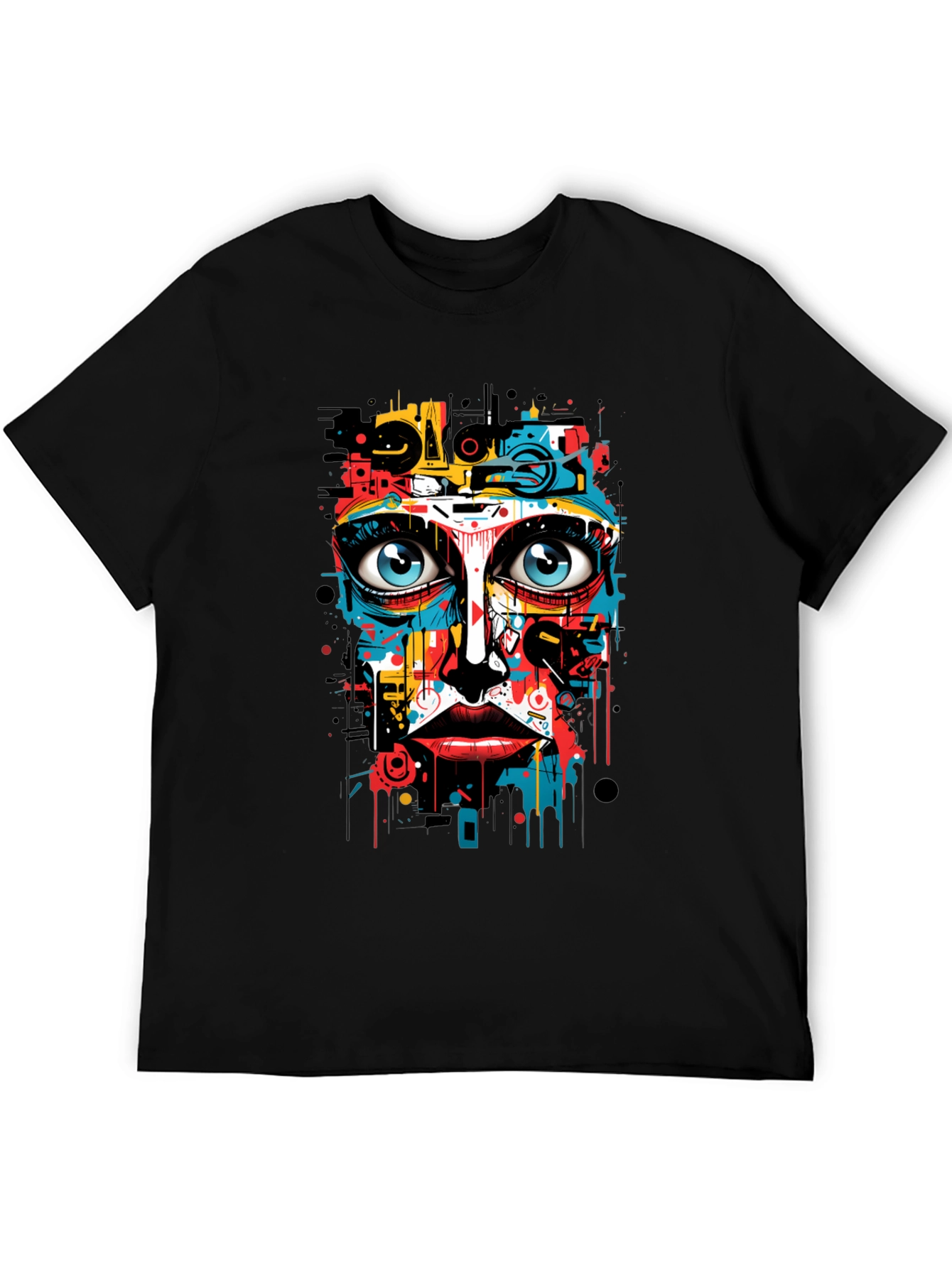 Abstract Art Face Print Black T-Shirt