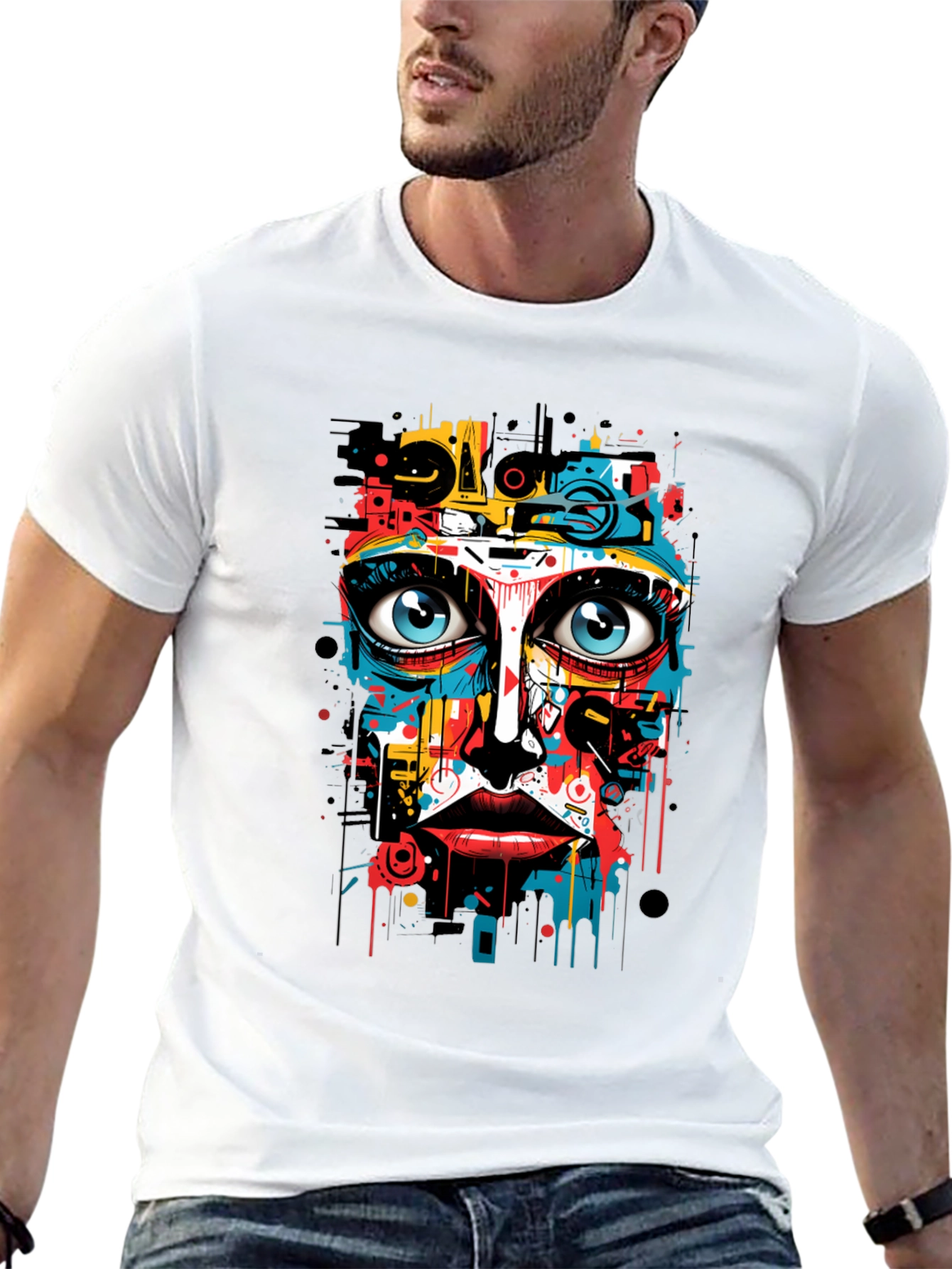 Abstract Art Face Print Black T-Shirt