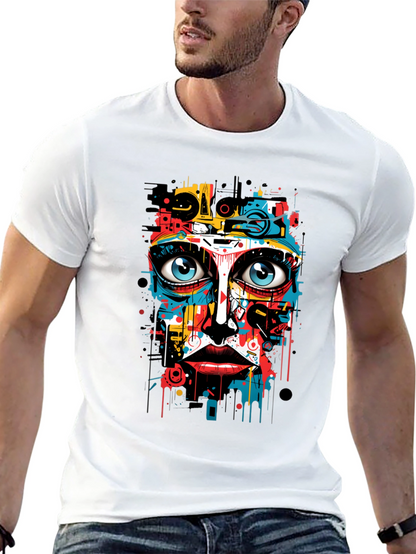 Abstract Art Face Print Black T-Shirt