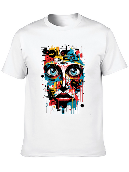 Abstract Art Face Print Black T-Shirt