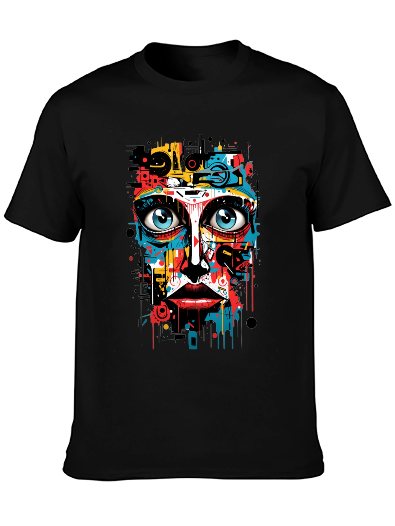 Abstract Art Face Print Black T-Shirt