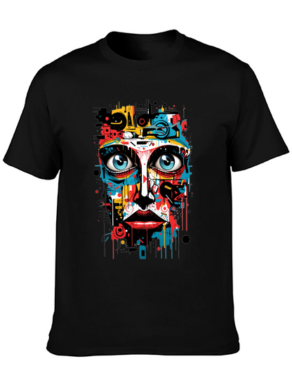 Abstract Art Face Print Black T-Shirt