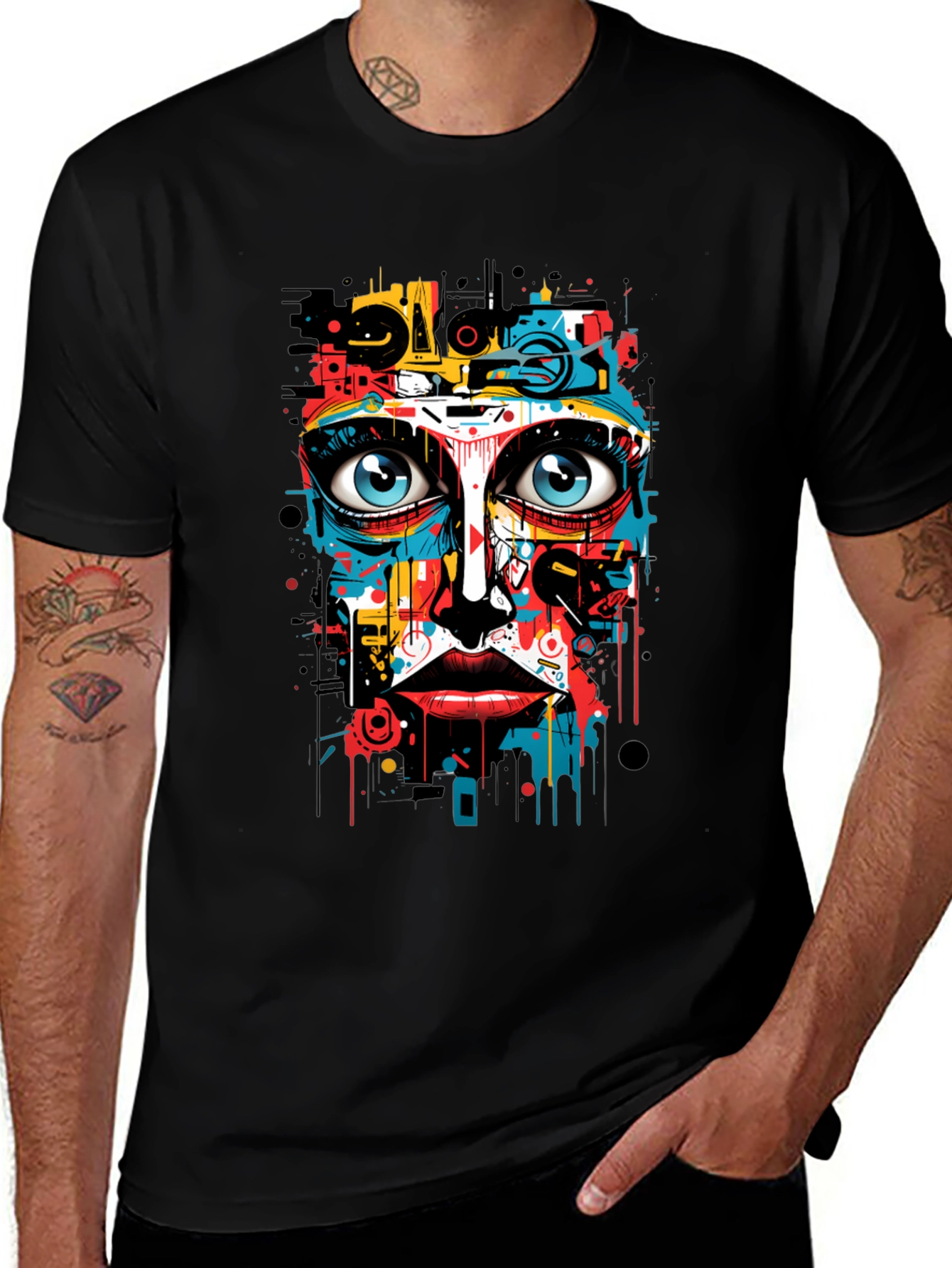Abstract Art Face Print Black T-Shirt