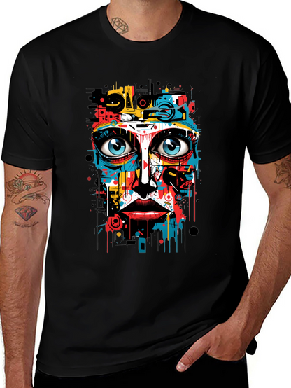 Abstract Art Face Print Black T-Shirt