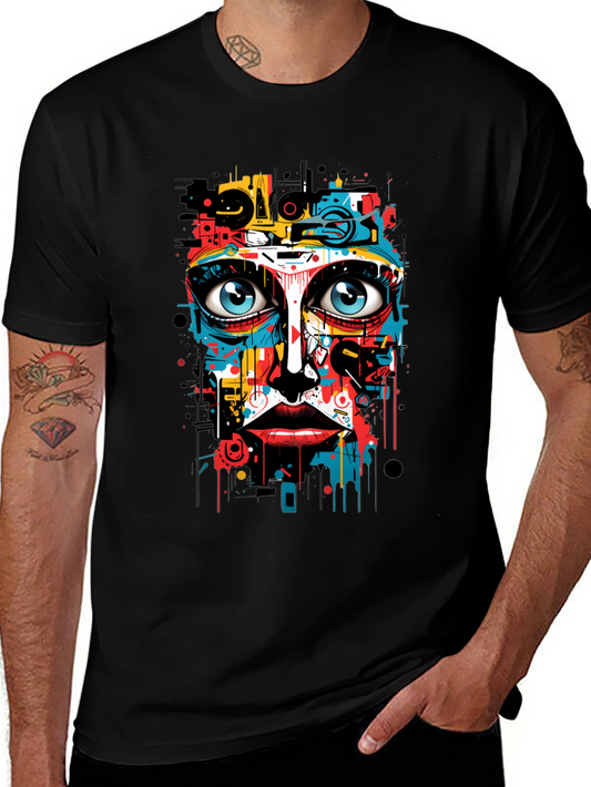 Abstract Art Face Print Black T-Shirt