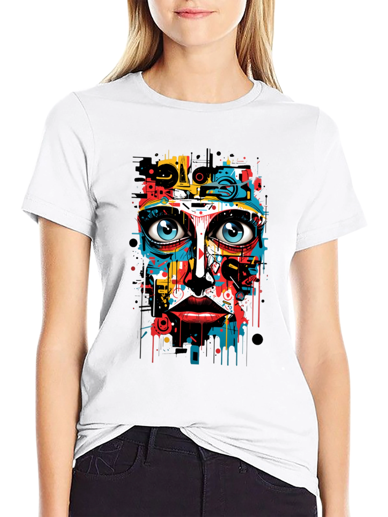 Abstract Art Face Print Black T-Shirt