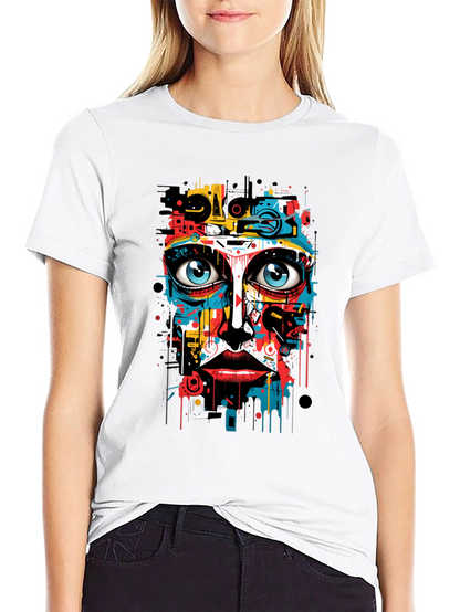 Abstract Art Face Print Black T-Shirt