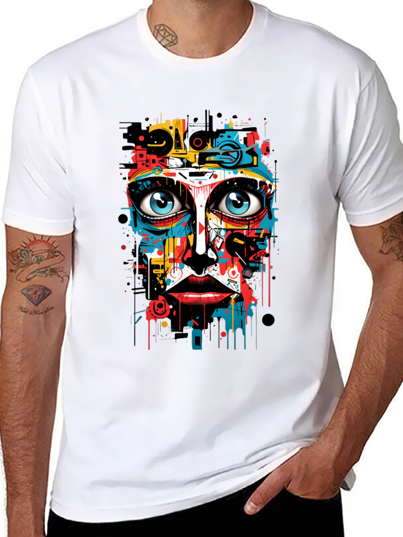 Abstract Art Face Print Black T-Shirt