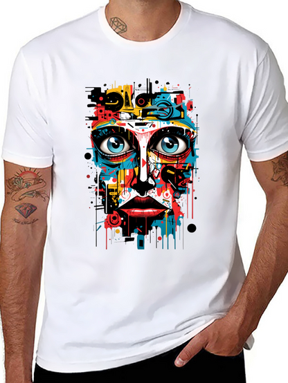 Abstract Art Face Print Black T-Shirt