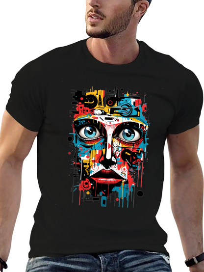 Abstract Art Face Print Black T-Shirt
