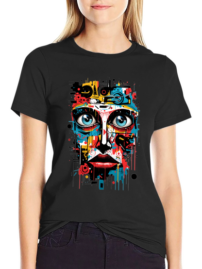 Abstract Art Face Print Black T-Shirt