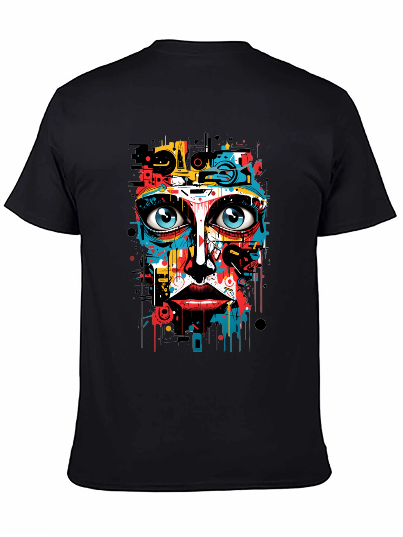 Abstract Art Face Print Black T-Shirt