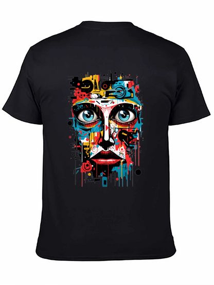 Abstract Art Face Print Black T-Shirt
