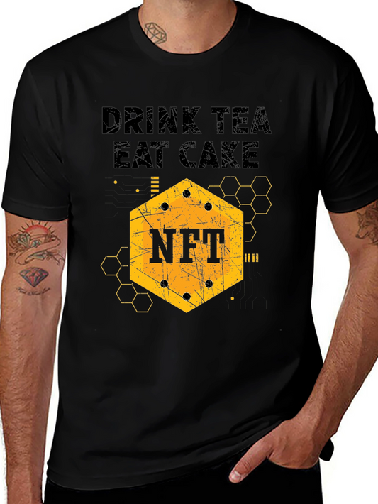 Drink Tea Eat Cake NFT Graphic Tee - Mens Black T-Shirt