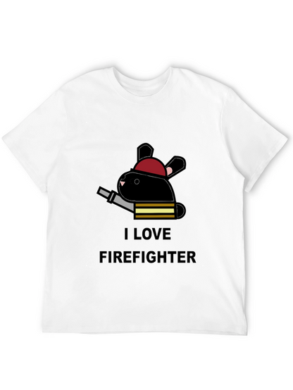I Love Firefighter Bunny T-Shirt - Black