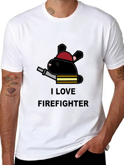 I Love Firefighter Bunny T-Shirt - Black