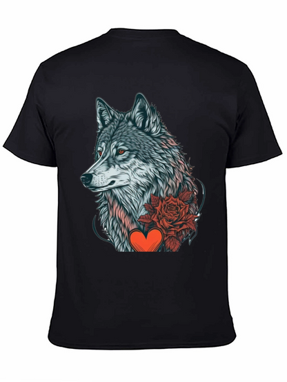 Wolf Rose Heart Graphic Black T-Shirt