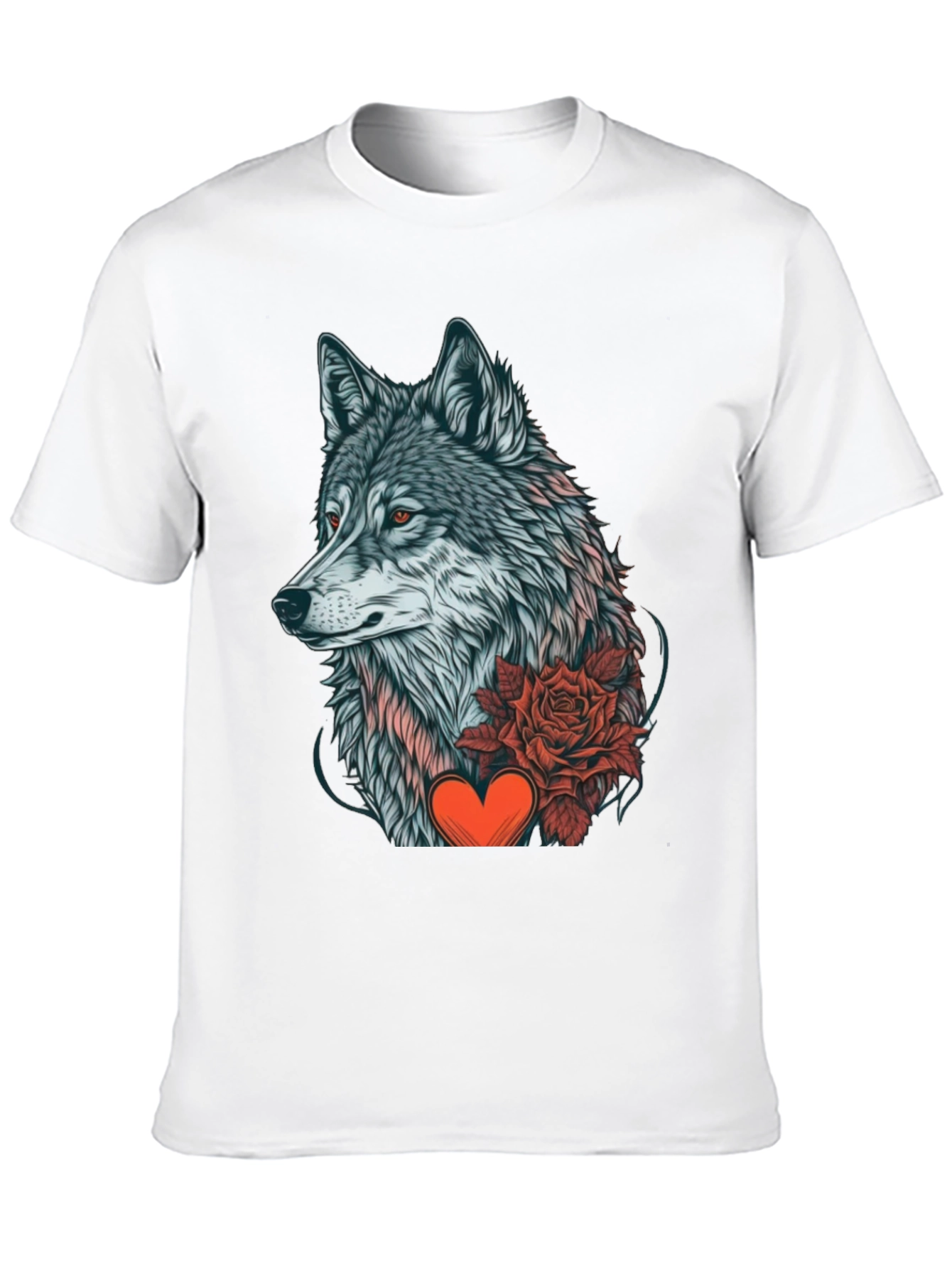 Wolf Rose Heart Graphic Black T-Shirt