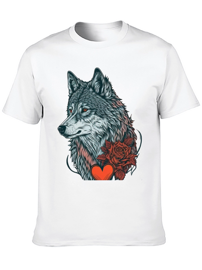 Wolf Rose Heart Graphic Black T-Shirt