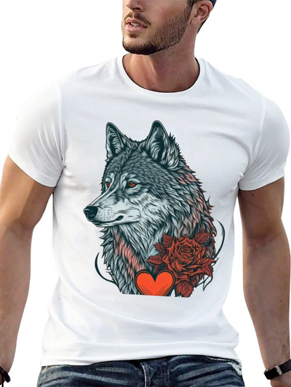 Wolf Rose Heart Graphic Black T-Shirt