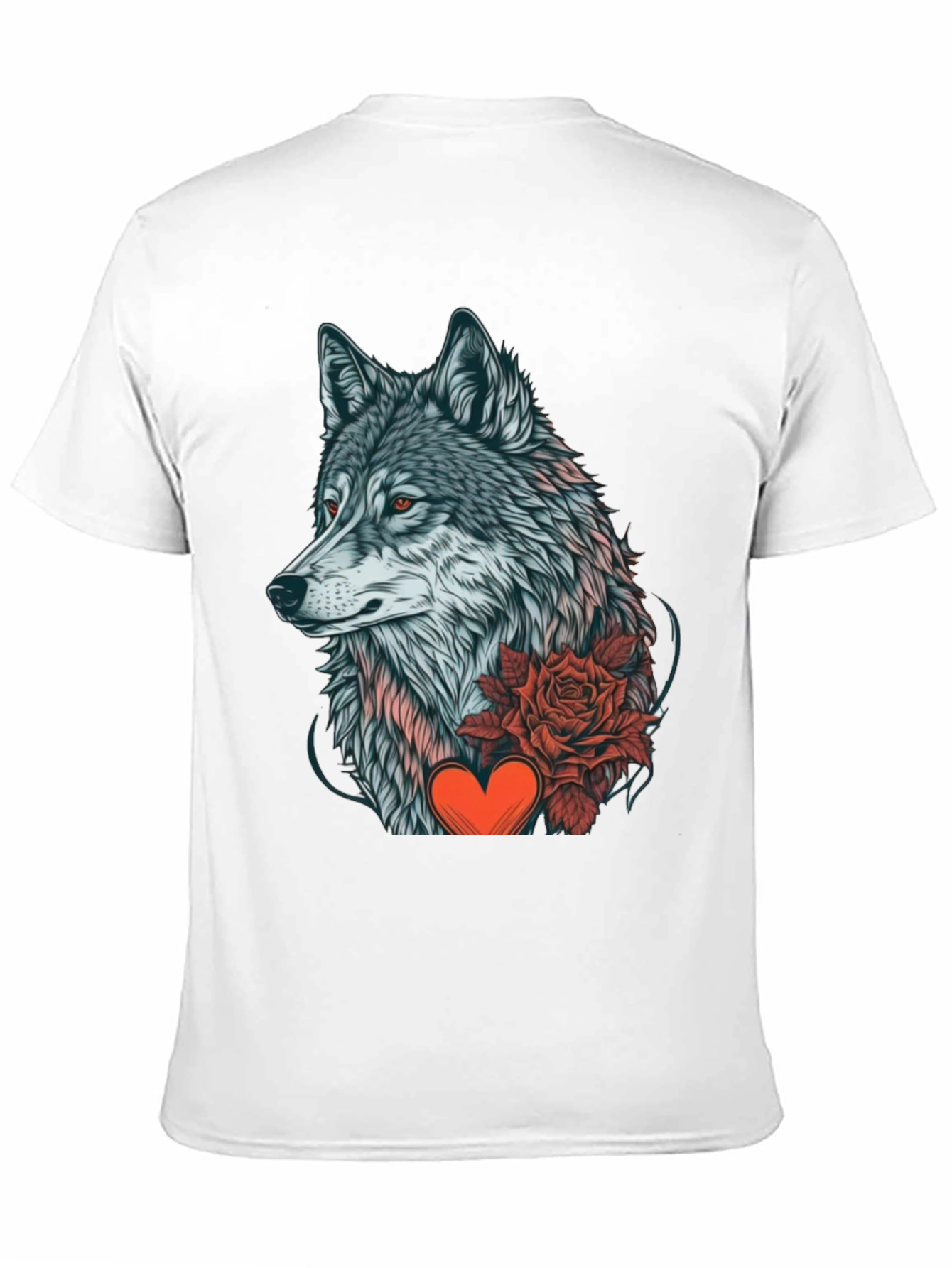 Wolf Rose Heart Graphic Black T-Shirt