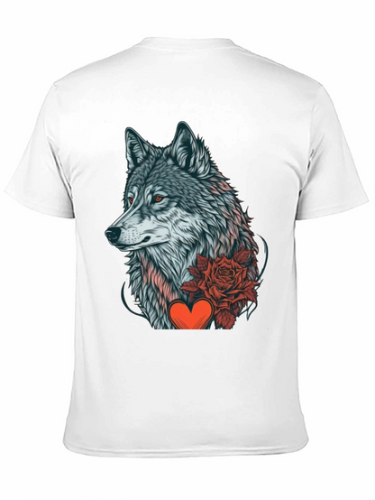 Wolf Rose Heart Graphic Black T-Shirt