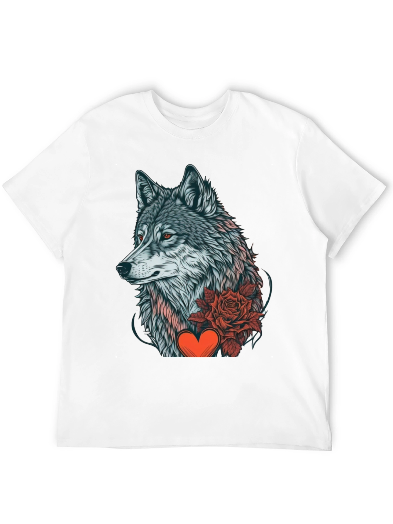 Wolf Rose Heart Graphic Black T-Shirt