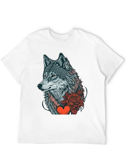 Wolf Rose Heart Graphic Black T-Shirt