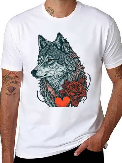 Wolf Rose Heart Graphic Black T-Shirt
