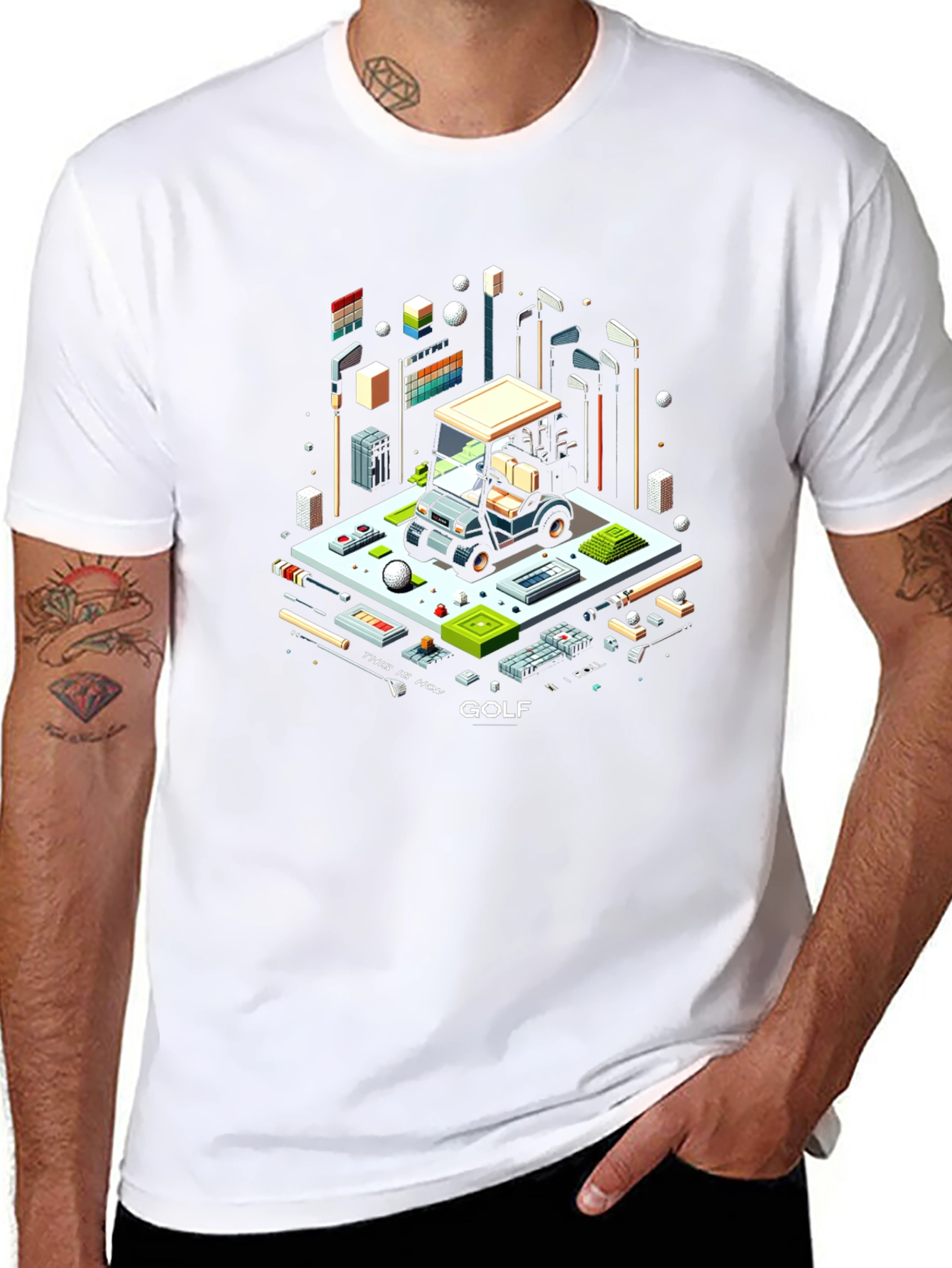 Isometric Golf Cart T-Shirt - Pixel Art Tee
