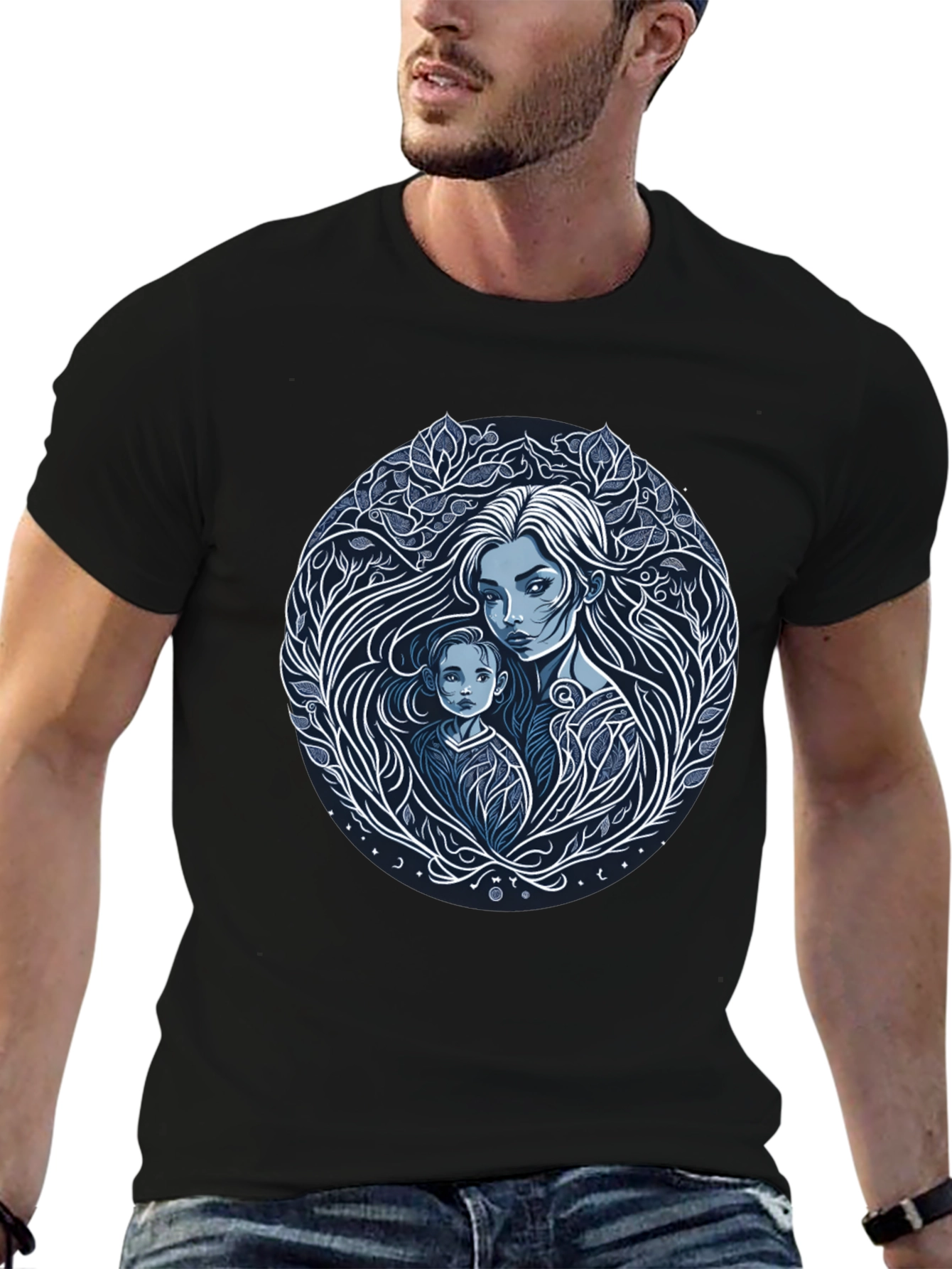 Mother and Child Graphic Tee - Black