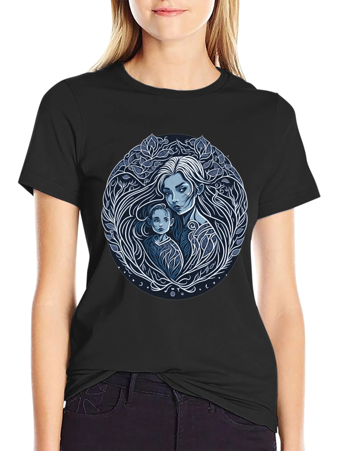 Mother and Child Graphic Tee - Black